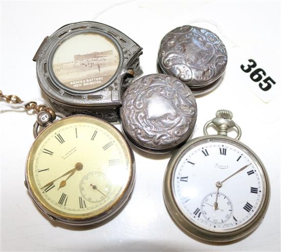 14K gold tiepin, two silver pill boxes, silver pocket watch & chain, Limit watch, sundry souvenir items etc